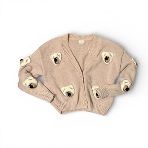 Charming Beige Cardigan with Bear Accents
